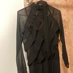 New BCBG Black Dress with sheer ruffle front, beautifully detailed
